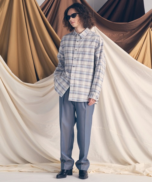 UNISEX》4 Colors Chambray Washable Wool One Tuck Straight Pants/4