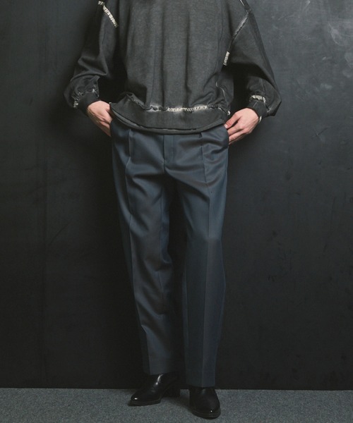 MAISON SPECIAL(メゾンスペシャル)の「《UNISEX》4 Colors Chambray Washable Wool One Tuck Straight Pants/4色シャンブレーウォッシャブルウールワンタックストレートパンツ【MAISON SPECIAL/メゾンスペシャル】(スラックス・メンズ・ブラック/チャコールグレー/ホワイト/グレー/ダークブルー/ダークネイビー・1/2/0)」の7枚目の写真