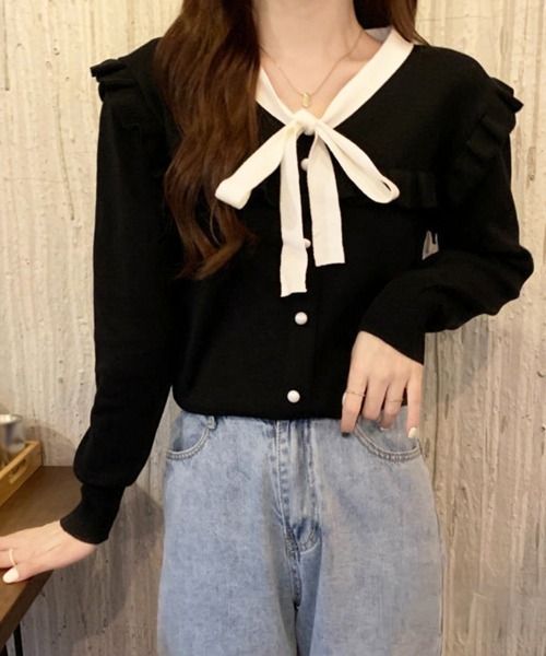 Miniministore(ミニミニストア)の「ボウタイニットトップス レディース 大人(ニット/セーター・レディース・ブラック/ホワイト/ワインレッド/ピンク・FREE)」の9枚目の写真