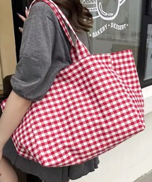 ammy.（エイミードット）の「【 ammy. / エイミードット 】 大容量 ギンガムチェック  舟形 ビッグ トートバッグ / A4収納（トートバッグ）」