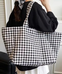 ammy.（エイミードット）の「【 ammy. / エイミードット 】 大容量 ギンガムチェック  舟形 ビッグ トートバッグ / A4収納（トートバッグ）」