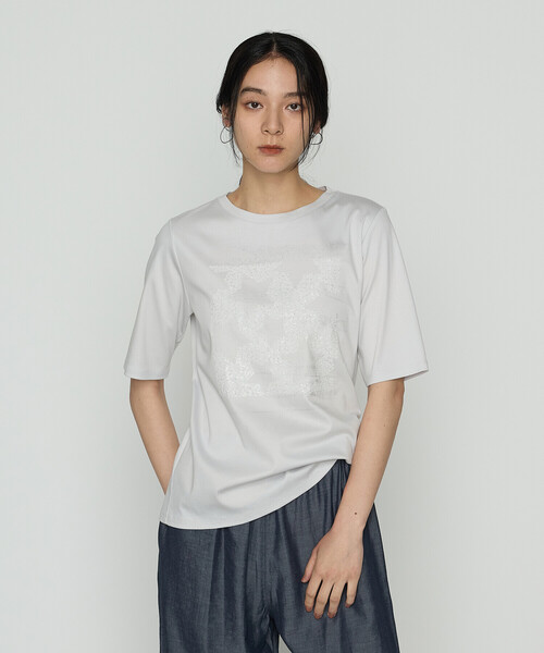 Gabardine K.T(ギャバジンケーティー)の「プレーティング天竺 星柄Tシャツ(Tシャツ/カットソー・レディース・ライトグレー/ホワイト/ブラック・9号/5号)」の1枚目の写真