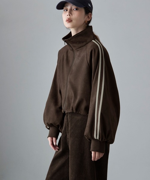 etoll.（エトル）の「サイドラインスエード調トラックジャケット（ブルゾン・レディース・ブラウン/アイボリー/チャコール・M）」の3枚目の写真