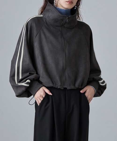 etoll.（エトル）の「サイドラインスエード調トラックジャケット（ブルゾン・レディース・ブラウン/アイボリー/チャコール・M）」の2枚目の写真