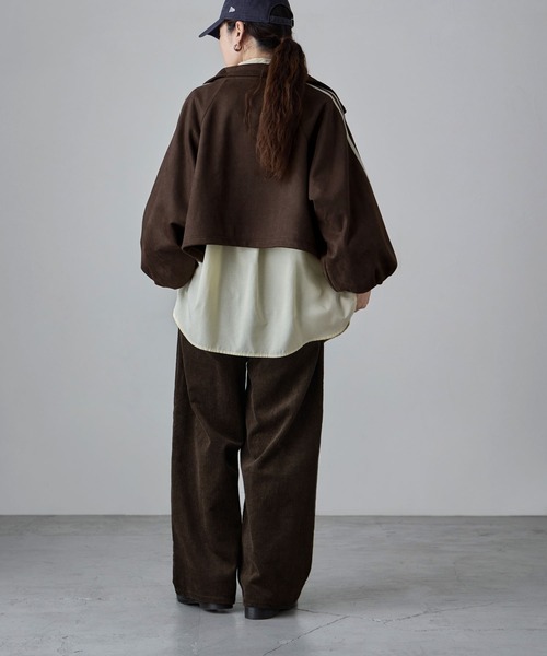 etoll.（エトル）の「サイドラインスエード調トラックジャケット（ブルゾン・レディース・ブラウン/アイボリー/チャコール・M）」の14枚目の写真