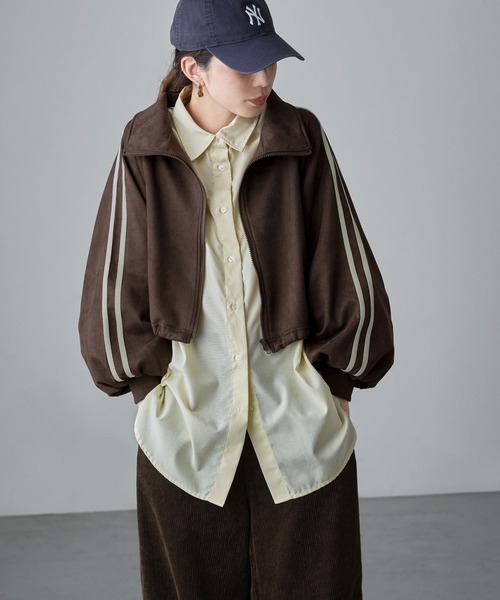 etoll.（エトル）の「サイドラインスエード調トラックジャケット（ブルゾン・レディース・ブラウン/アイボリー/チャコール・M）」の15枚目の写真