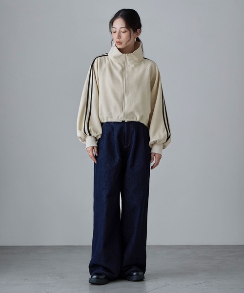 etoll.（エトル）の「サイドラインスエード調トラックジャケット（ブルゾン・レディース・ブラウン/アイボリー/チャコール・M）」の7枚目の写真