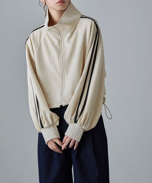 etoll.（エトル）の「サイドラインスエード調トラックジャケット（ブルゾン・レディース・ブラウン/アイボリー/チャコール・M）」の9枚目の写真