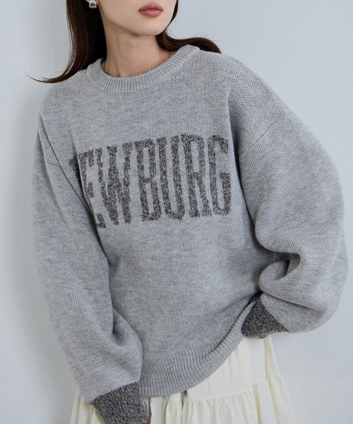 NAVY（ネイビー）の「NEWBURG Retro College Jacquard Knit Sweater/ニューバーグ ロゴ レトロカレッジ ジャガードニットセーター（ニット/セーター・メンズ・キナリ/グレー/ネイビー/モカ・S/M/L/XL）」の3枚目の写真
