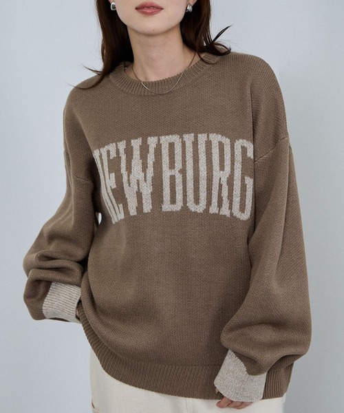 NAVY（ネイビー）の「NEWBURG Retro College Jacquard Knit Sweater/ニューバーグ ロゴ レトロカレッジ ジャガードニットセーター（ニット/セーター・メンズ・キナリ/グレー/ネイビー/モカ・S/M/L/XL）」の4枚目の写真