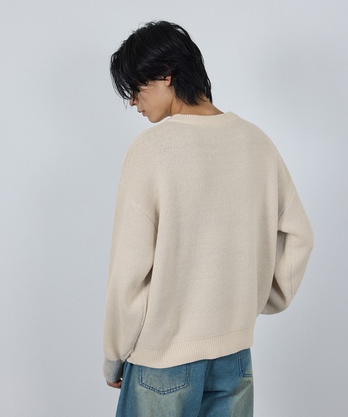 NAVY（ネイビー）の「NEWBURG Retro College Jacquard Knit Sweater/ニューバーグ ロゴ レトロカレッジ ジャガードニットセーター（ニット/セーター・メンズ・キナリ/グレー/ネイビー/モカ・S/M/L/XL）」の7枚目の写真
