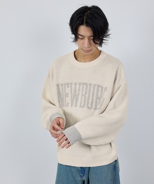 NAVY（ネイビー）の「NEWBURG Retro College Jacquard Knit Sweater/ニューバーグ ロゴ レトロカレッジ ジャガードニットセーター（ニット/セーター・メンズ・キナリ/グレー/ネイビー/モカ・S/M/L/XL）」の8枚目の写真