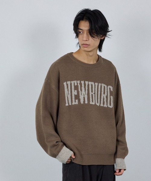 NAVY（ネイビー）の「NEWBURG Retro College Jacquard Knit Sweater/ニューバーグ ロゴ レトロカレッジ ジャガードニットセーター（ニット/セーター・メンズ・キナリ/グレー/ネイビー/モカ・S/M/L/XL）」の11枚目の写真