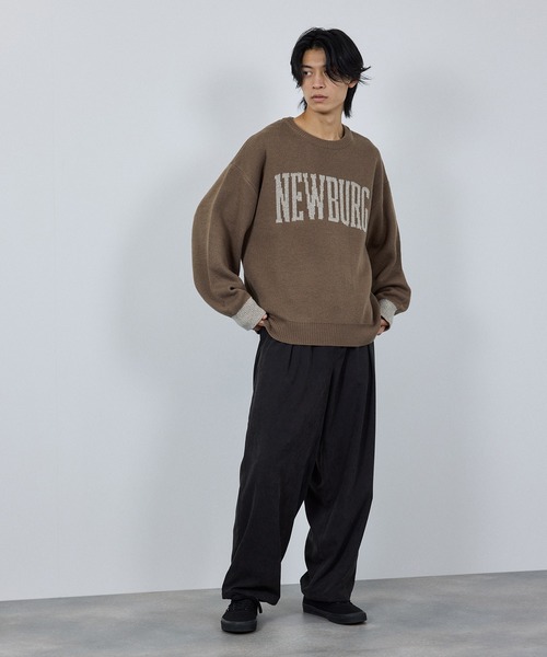 NAVY（ネイビー）の「NEWBURG Retro College Jacquard Knit Sweater/ニューバーグ ロゴ レトロカレッジ ジャガードニットセーター（ニット/セーター・メンズ・キナリ/グレー/ネイビー/モカ・S/M/L/XL）」の12枚目の写真