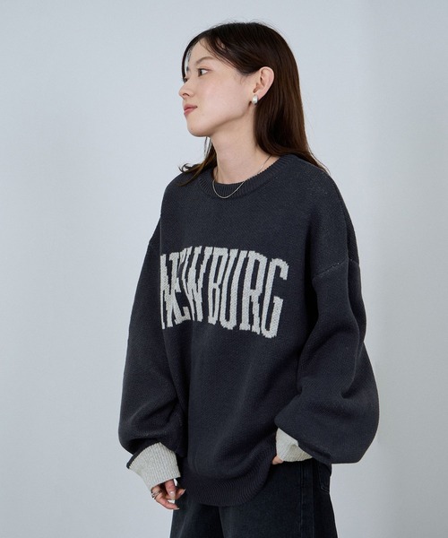 NAVY（ネイビー）の「NEWBURG Retro College Jacquard Knit Sweater/ニューバーグ ロゴ レトロカレッジ ジャガードニットセーター（ニット/セーター・メンズ・キナリ/グレー/ネイビー/モカ・S/M/L/XL）」の19枚目の写真