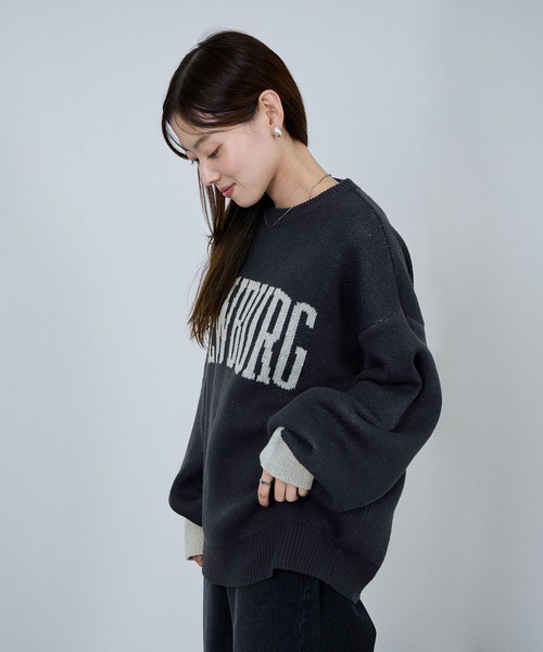 NAVY（ネイビー）の「NEWBURG Retro College Jacquard Knit Sweater/ニューバーグ ロゴ レトロカレッジ ジャガードニットセーター（ニット/セーター・メンズ・キナリ/グレー/ネイビー/モカ・S/M/L/XL）」の20枚目の写真