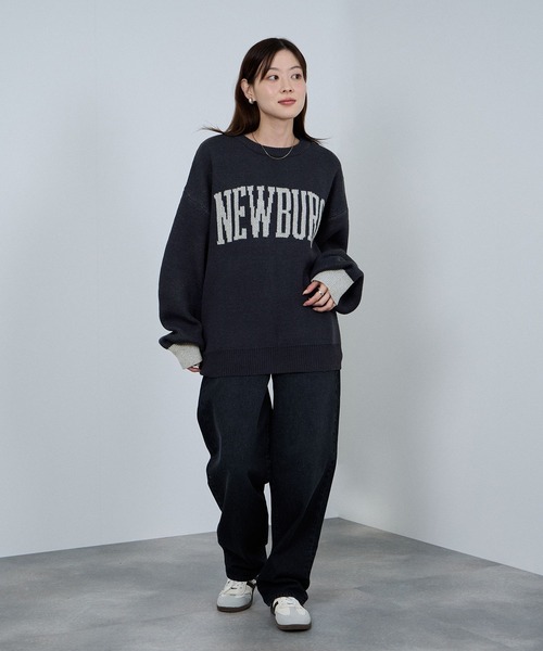 NAVY（ネイビー）の「NEWBURG Retro College Jacquard Knit Sweater/ニューバーグ ロゴ レトロカレッジ ジャガードニットセーター（ニット/セーター・メンズ・キナリ/グレー/ネイビー/モカ・S/M/L/XL）」の22枚目の写真