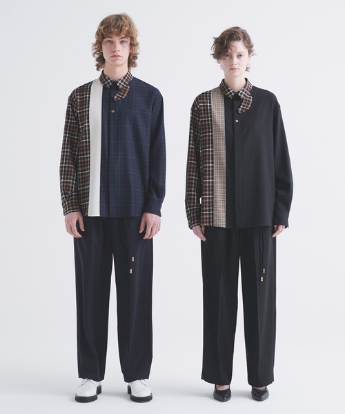 CULLNI（クルニ）の「CULLNI for DAKS LONDON Asymmetrical Switching Chin Tab Shirt（シャツ/ブラウス・メンズ・ブラック/ベージュ×ブラック/ネイビー/チェック・0/1/2）」の5枚目の写真