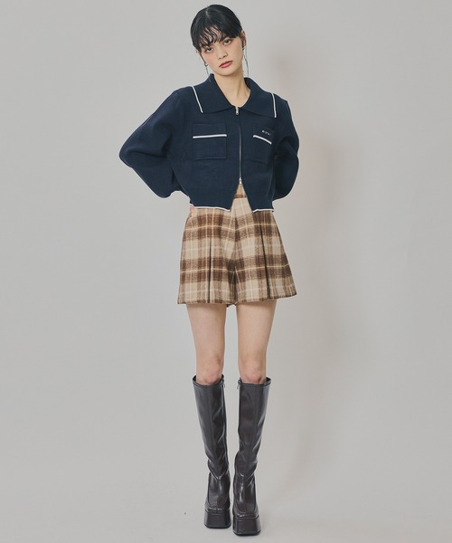 REDYAZEL（レディアゼル）の「バイカラーラインZIPニットジャケット（ニット/セーター・レディース・ネイビー/ブラウン/オフホワイト・FREE）」の5枚目の写真