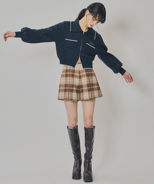 REDYAZEL（レディアゼル）の「バイカラーラインZIPニットジャケット（ニット/セーター・レディース・ネイビー/ブラウン/オフホワイト・FREE）」の6枚目の写真