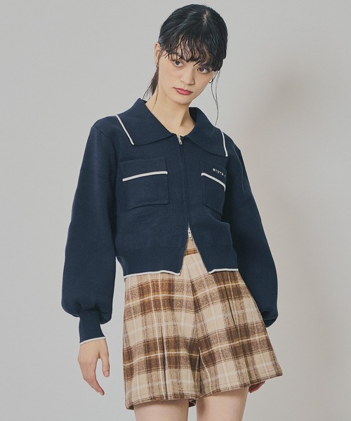 REDYAZEL（レディアゼル）の「バイカラーラインZIPニットジャケット（ニット/セーター・レディース・ネイビー/ブラウン/オフホワイト・FREE）」の8枚目の写真