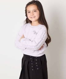 a.v.v（アーヴェヴェ）の「[100-160]【WEB限定商品/裏起毛/チュールフリル/ワンポイント刺繍/クロップド丈】チュールスリーブクロップドトレーナー（スウェット）」