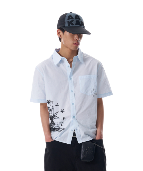 AAKAM（アーカム）の「VTG Printed Half Shirts (Sky Blue)（シャツ/ブラウス・レディース・その他・1/2）」の2枚目の写真