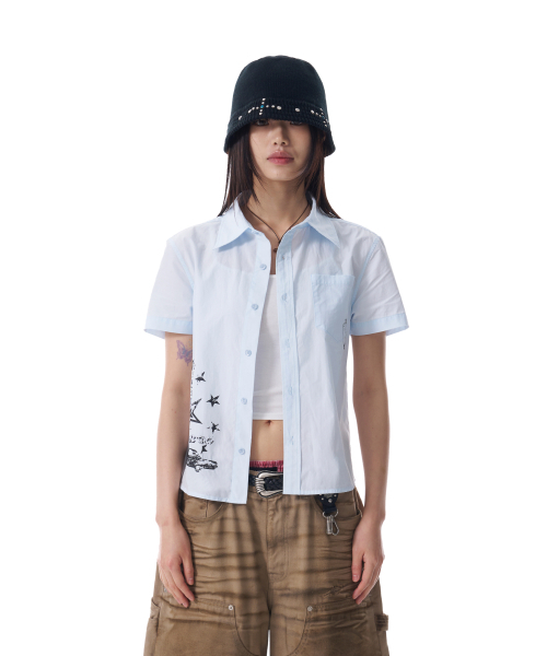 AAKAM（アーカム）の「VTG Printed Half Shirts (Sky Blue)（シャツ/ブラウス・レディース・その他・1/2）」の4枚目の写真
