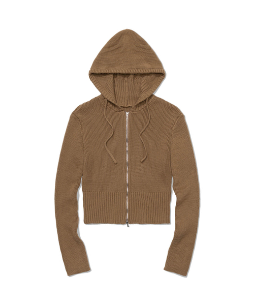 MOAA（モア）の「Ribbed Knit Zip Hoodie (BROWN)（ニット/セーター・レディース・その他・SMALL/MEDIUM）」の2枚目の写真