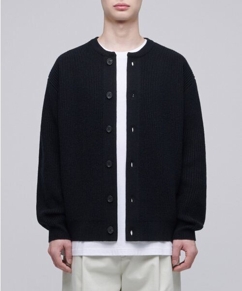 セール】リラックスドリブラウンドネックカーディガン[ブラック