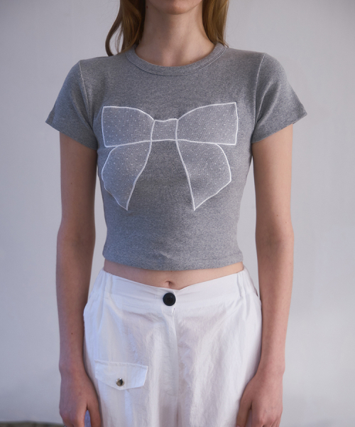 ROSEFRANTZ（ロゼフランツ）の「Lace Ribbon T-shirt [Gray]（Tシャツ/カットソー・レディース・アッシュグレー・OS）」の2枚目の写真