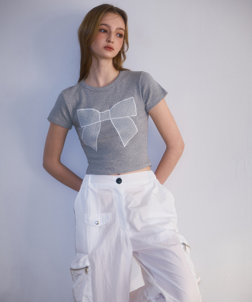 ROSEFRANTZ（ロゼフランツ）の「Lace Ribbon T-shirt [Gray]（Tシャツ/カットソー・レディース・アッシュグレー・OS）」の3枚目の写真