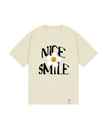 [ユニセックス]ナイススマイルロゴフラワー半袖Tシャツ_サンドベージュ