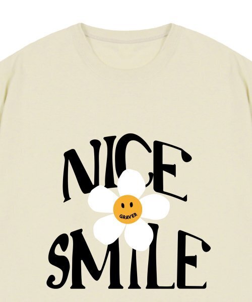 GRAVER（グレーバー）の「[ユニセックス]ナイススマイルロゴフラワー半袖Tシャツ_サンドベージュ（Tシャツ/カットソー・レディース・ベージュ・X-LARGE/SMALL/MEDIUM/LARGE）」の6枚目の写真