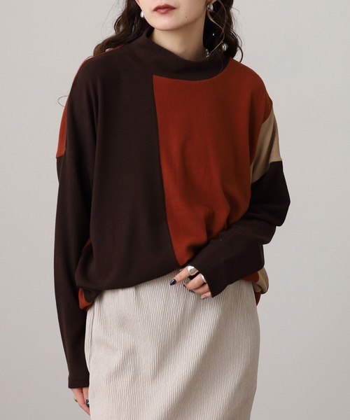 BRODIAEA(ブローディア)の「BRODIAEA 起毛配色プルオーバー(Tシャツ/カットソー・レディース・ネイビー/ダークブラウン/グレー・40)」の1枚目の写真