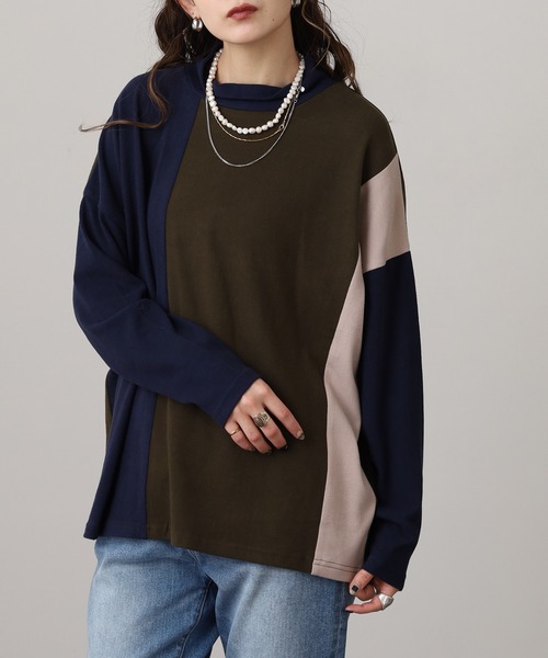 BRODIAEA(ブローディア)の「BRODIAEA 起毛配色プルオーバー(Tシャツ/カットソー・レディース・ネイビー/ダークブラウン/グレー・40)」の2枚目の写真