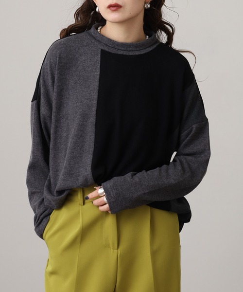 BRODIAEA(ブローディア)の「BRODIAEA 起毛配色プルオーバー(Tシャツ/カットソー・レディース・ネイビー/ダークブラウン/グレー・40)」の3枚目の写真