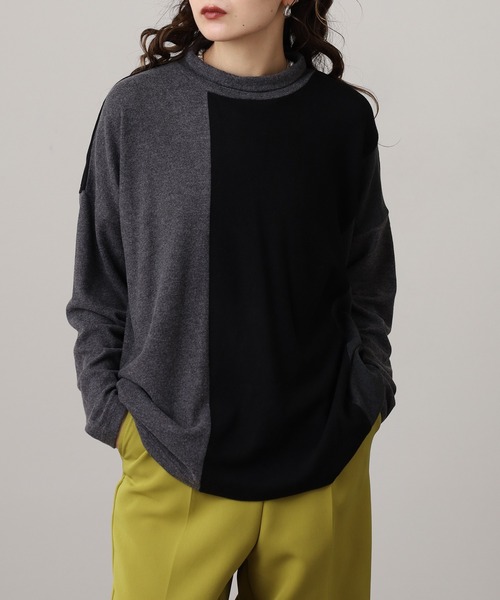 BRODIAEA(ブローディア)の「BRODIAEA 起毛配色プルオーバー(Tシャツ/カットソー・レディース・ネイビー/ダークブラウン/グレー・40)」の4枚目の写真