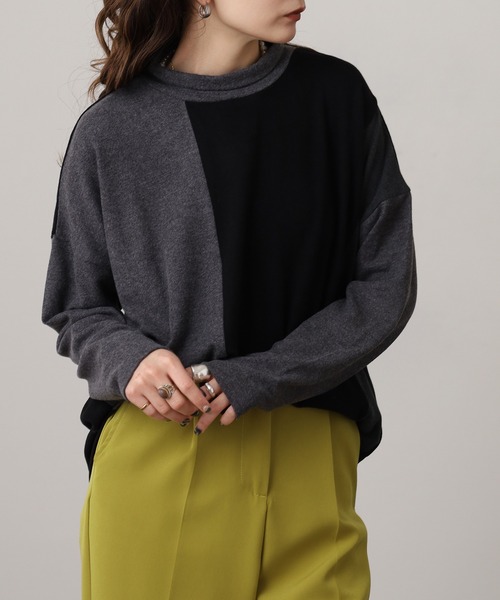 BRODIAEA(ブローディア)の「BRODIAEA 起毛配色プルオーバー(Tシャツ/カットソー・レディース・ネイビー/ダークブラウン/グレー・40)」の6枚目の写真