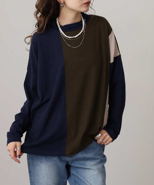 BRODIAEA(ブローディア)の「BRODIAEA 起毛配色プルオーバー(Tシャツ/カットソー・レディース・ネイビー/ダークブラウン/グレー・40)」の12枚目の写真