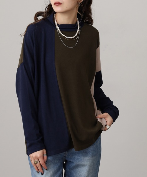 BRODIAEA(ブローディア)の「BRODIAEA 起毛配色プルオーバー(Tシャツ/カットソー・レディース・ネイビー/ダークブラウン/グレー・40)」の13枚目の写真