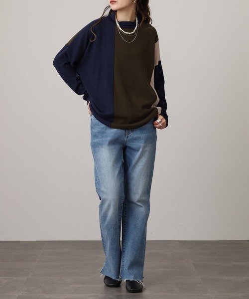 BRODIAEA(ブローディア)の「BRODIAEA 起毛配色プルオーバー(Tシャツ/カットソー・レディース・ネイビー/ダークブラウン/グレー・40)」の15枚目の写真
