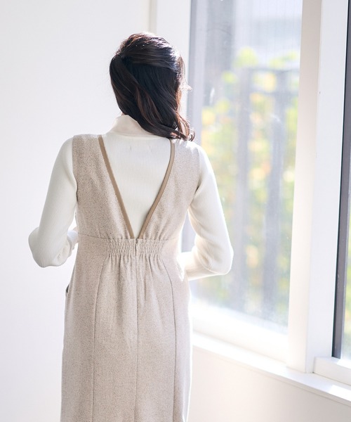 12Twelve Agenda（トゥエルブ　アジェンダ）の「合皮パイピングツイードナロージャンスカ（ワンピース・レディース・チャコールグレー/ベージュ・M）」の8枚目の写真