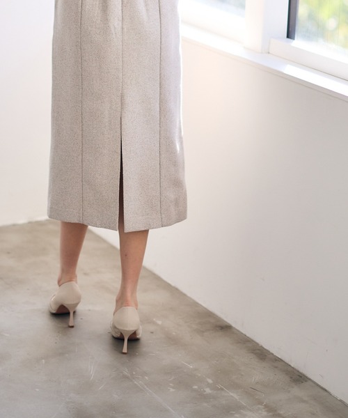 12Twelve Agenda（トゥエルブ　アジェンダ）の「合皮パイピングツイードナロージャンスカ（ワンピース・レディース・チャコールグレー/ベージュ・M）」の9枚目の写真