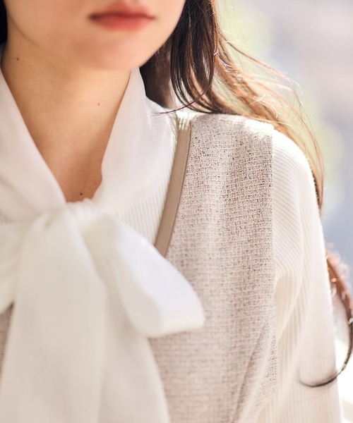 12Twelve Agenda（トゥエルブ　アジェンダ）の「合皮パイピングツイードナロージャンスカ（ワンピース・レディース・チャコールグレー/ベージュ・M）」の11枚目の写真