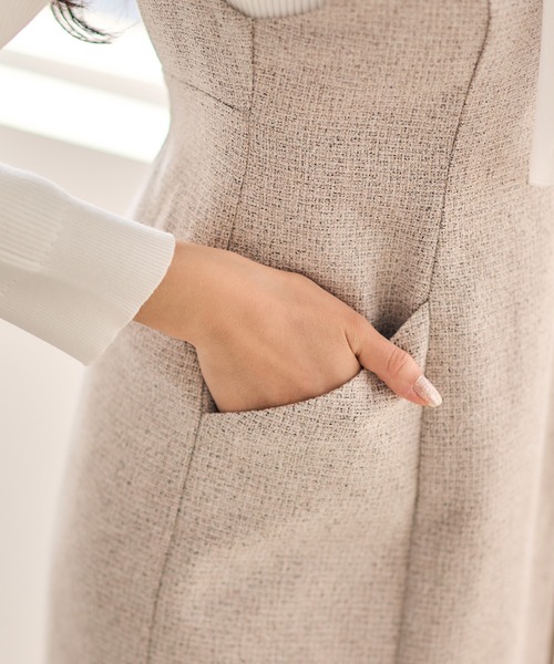 12Twelve Agenda（トゥエルブ　アジェンダ）の「合皮パイピングツイードナロージャンスカ（ワンピース・レディース・チャコールグレー/ベージュ・M）」の12枚目の写真