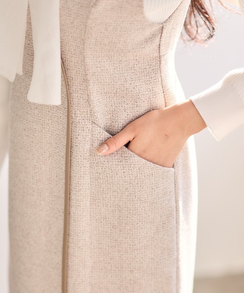 12Twelve Agenda（トゥエルブ　アジェンダ）の「合皮パイピングツイードナロージャンスカ（ワンピース・レディース・チャコールグレー/ベージュ・M）」の13枚目の写真