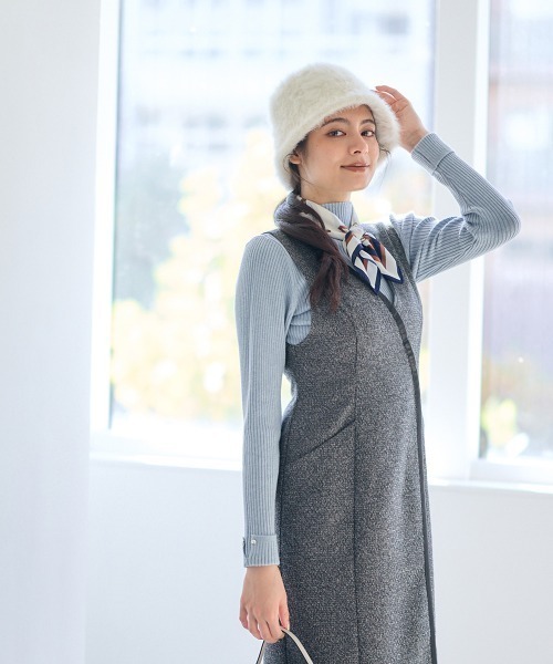 12Twelve Agenda（トゥエルブ　アジェンダ）の「合皮パイピングツイードナロージャンスカ（ワンピース・レディース・チャコールグレー/ベージュ・M）」の19枚目の写真