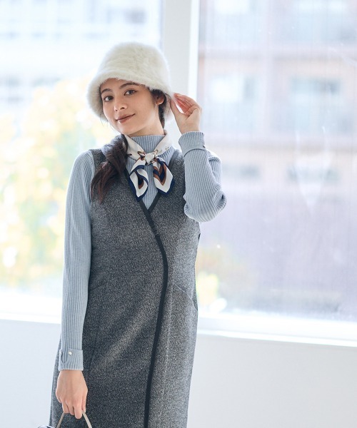 12Twelve Agenda（トゥエルブ　アジェンダ）の「合皮パイピングツイードナロージャンスカ（ワンピース・レディース・チャコールグレー/ベージュ・M）」の20枚目の写真