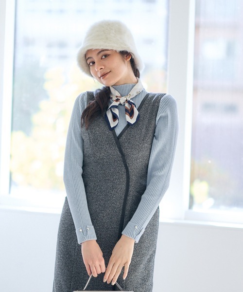 12Twelve Agenda（トゥエルブ　アジェンダ）の「合皮パイピングツイードナロージャンスカ（ワンピース・レディース・チャコールグレー/ベージュ・M）」の21枚目の写真